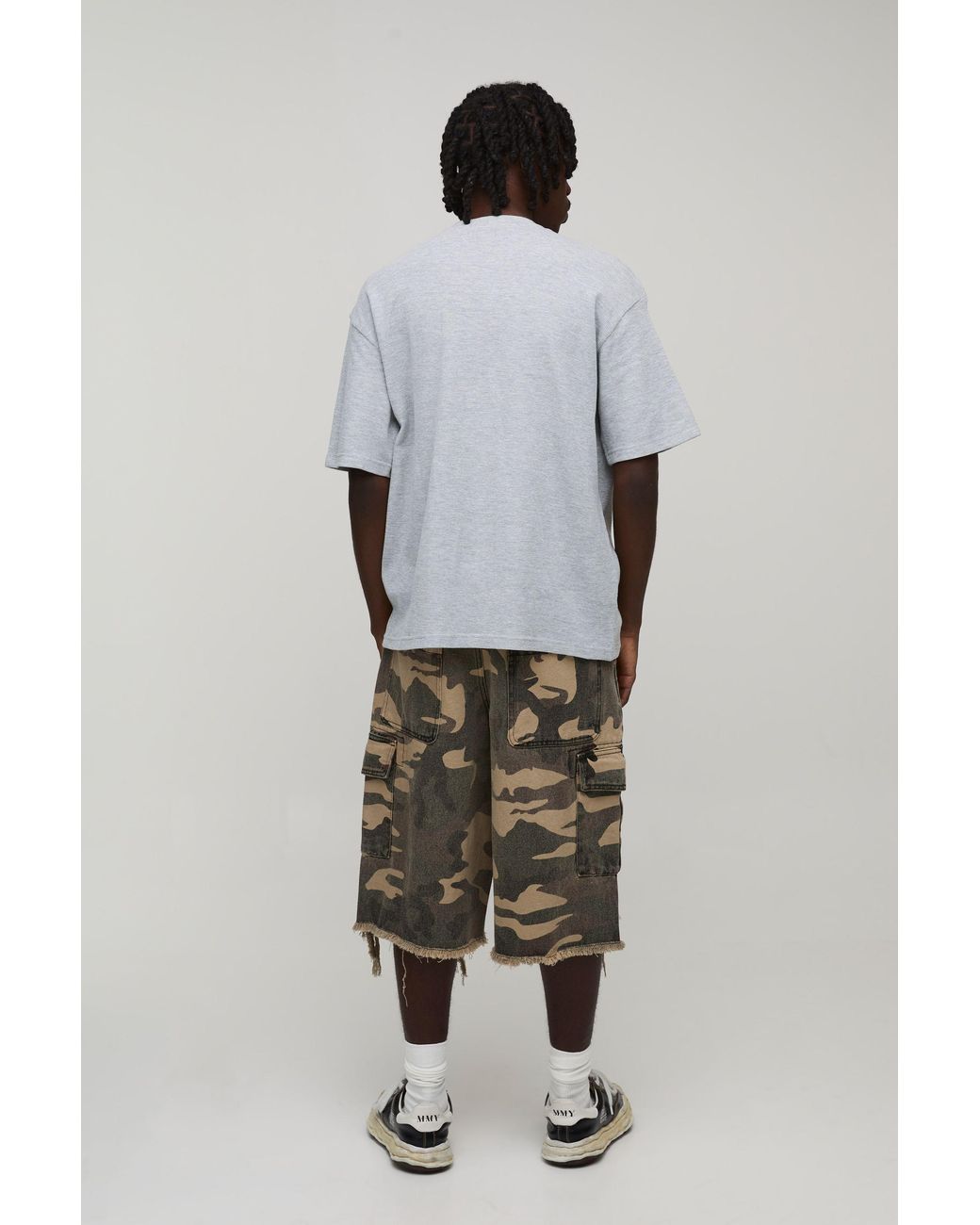 BoohooMAN Gray Oversized Varsity Printed Waffle T-Shirt for men