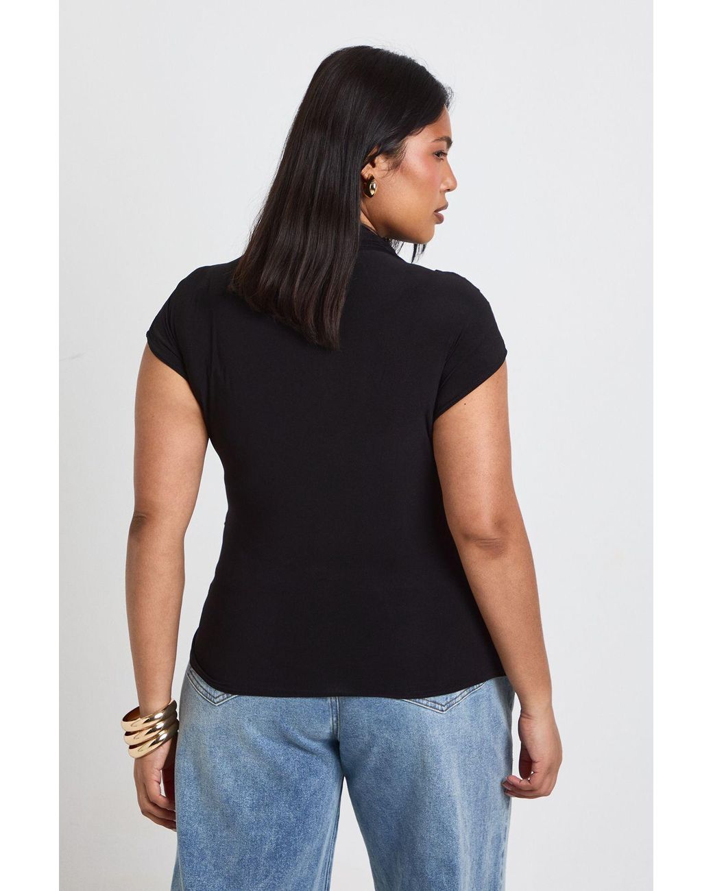 Boohoo Blue Plus Slinky Wrap Detail Short Sleeve Top