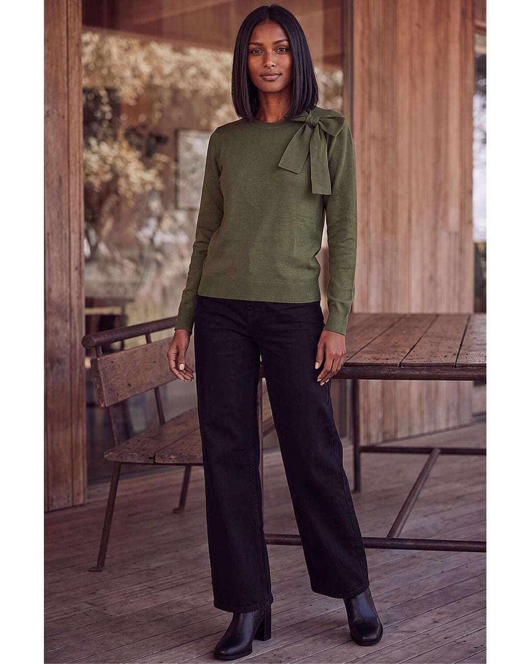 D.u.s.k Brown Bow Shoulder Knitted Jumper