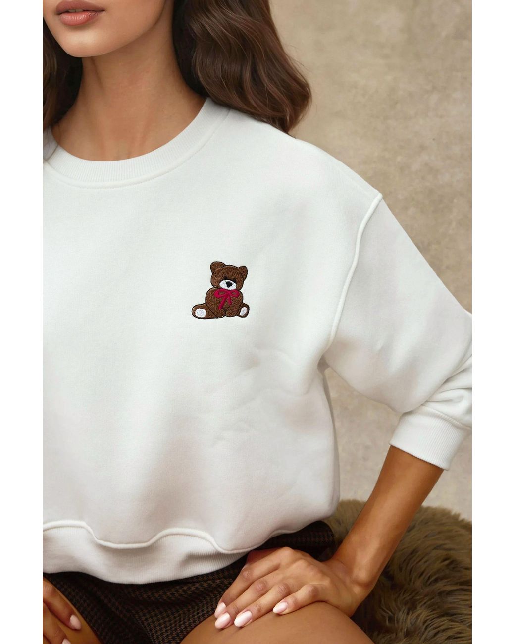 Hiccup White Embroidered Relaxed Fit Cotton Sweatshirt