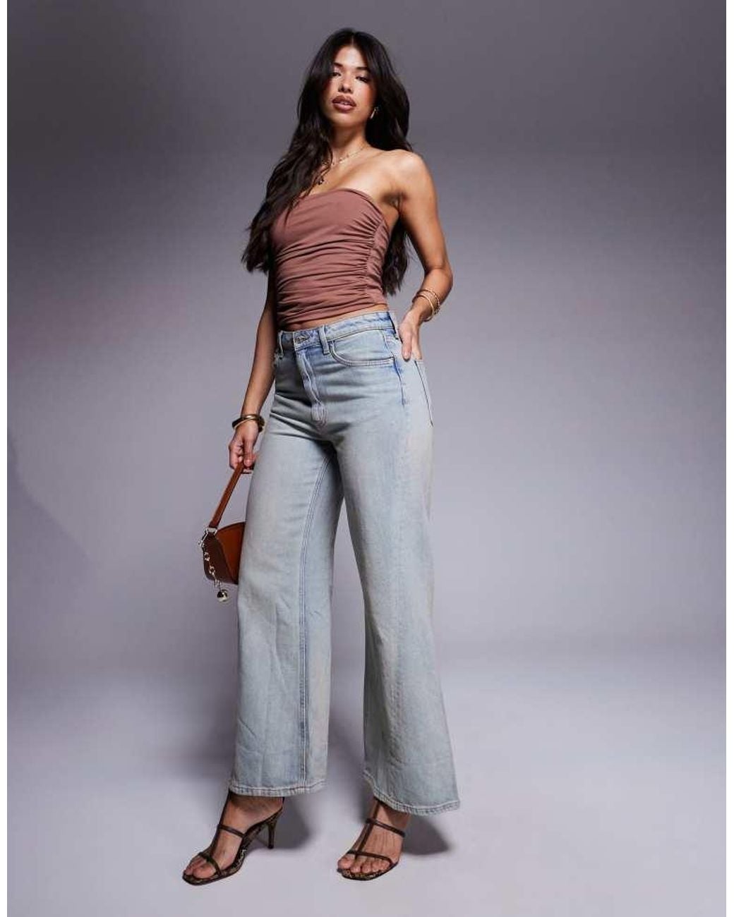 ASOS Gray Ruched Bandeau With Pointed Hem
