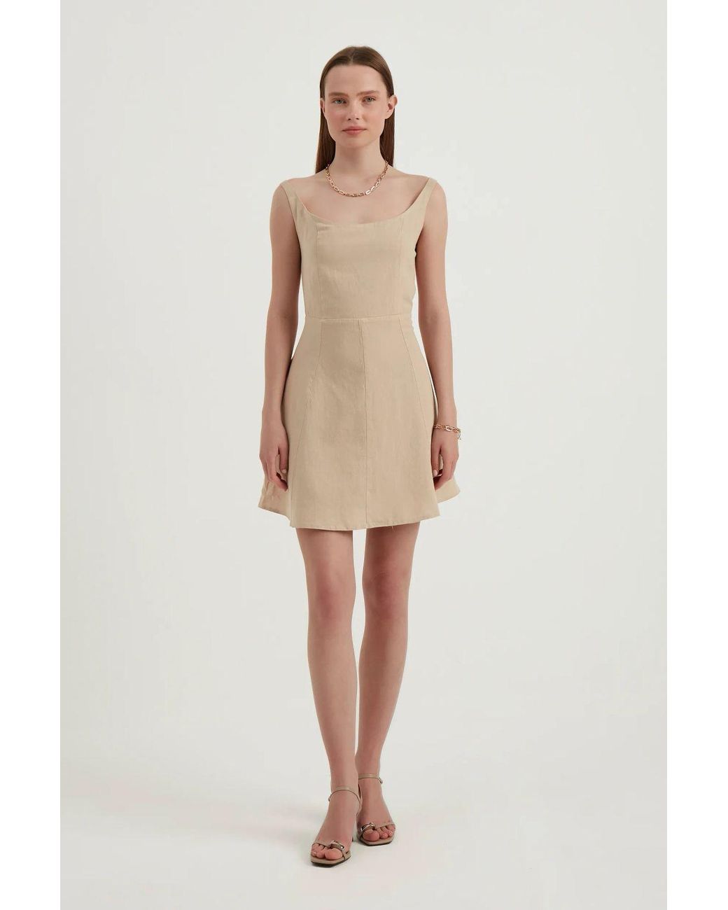 Hiccup Natural Square Neck Backless Mini Dress