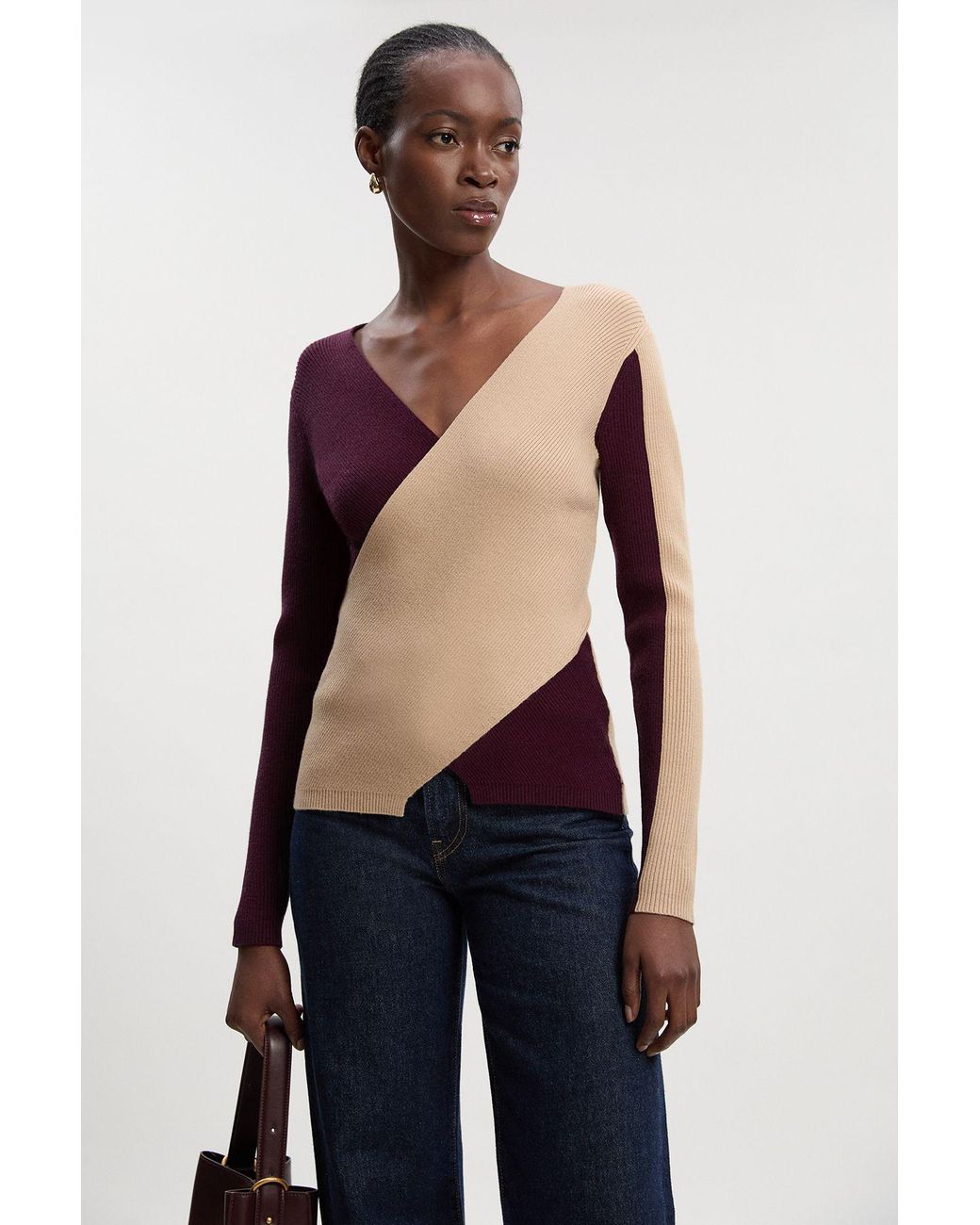 Karen Millen Blue Soft Rib Wrap Front Knitted Jumper