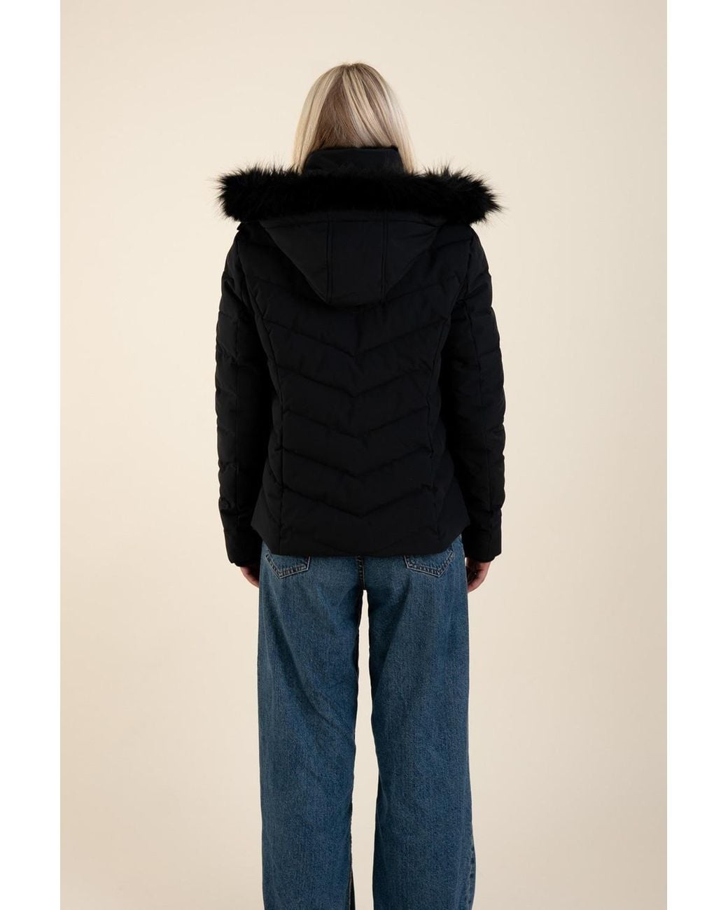 Harvey & Jones Blue Quilted Jacket With Faux Fur Trim Hood