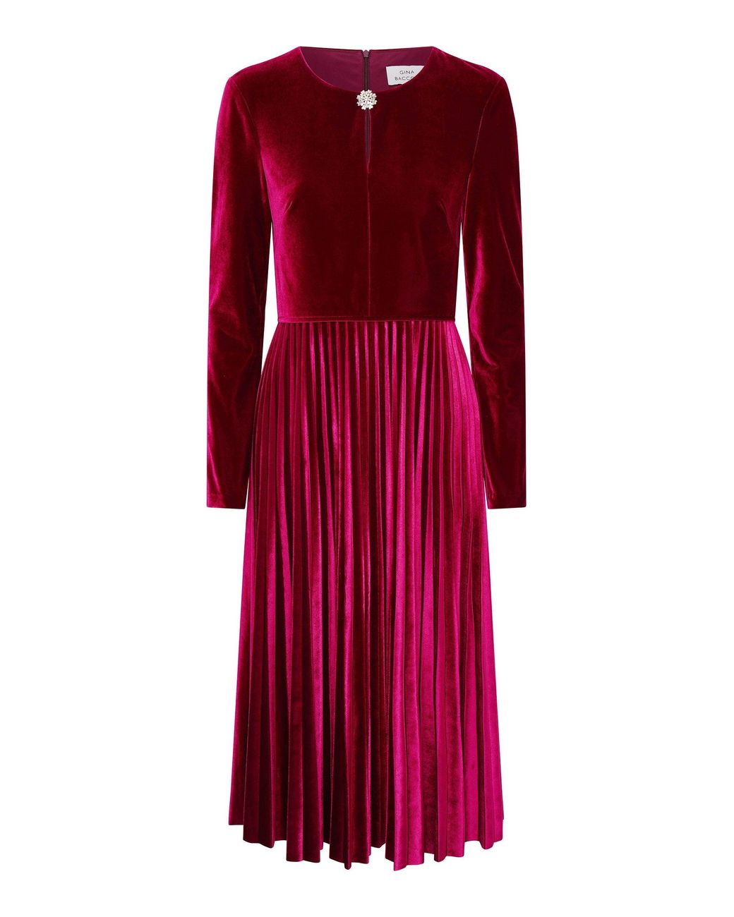 Gina Bacconi Red Tillie Pleated Velvet Dress