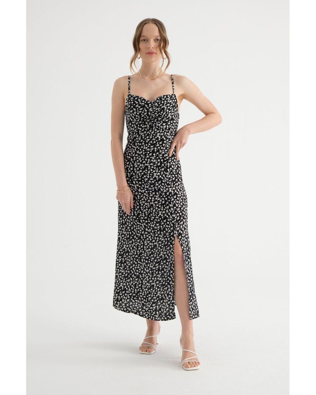 Hiccup Natural Floral Sweetheart Neck Spaghetti Strap Maxi Dress