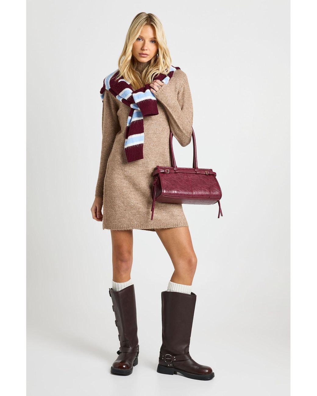 Boohoo Natural High Neck Super Soft Knitted Mini Dress