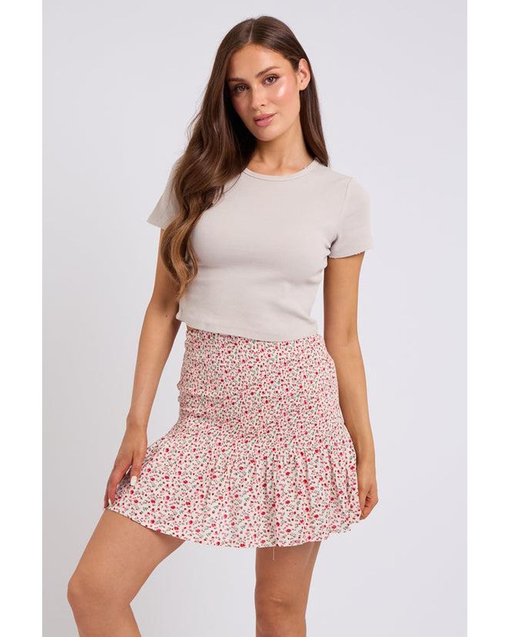 Urban Bliss White Sophie Shirred Drop Hem Skirt