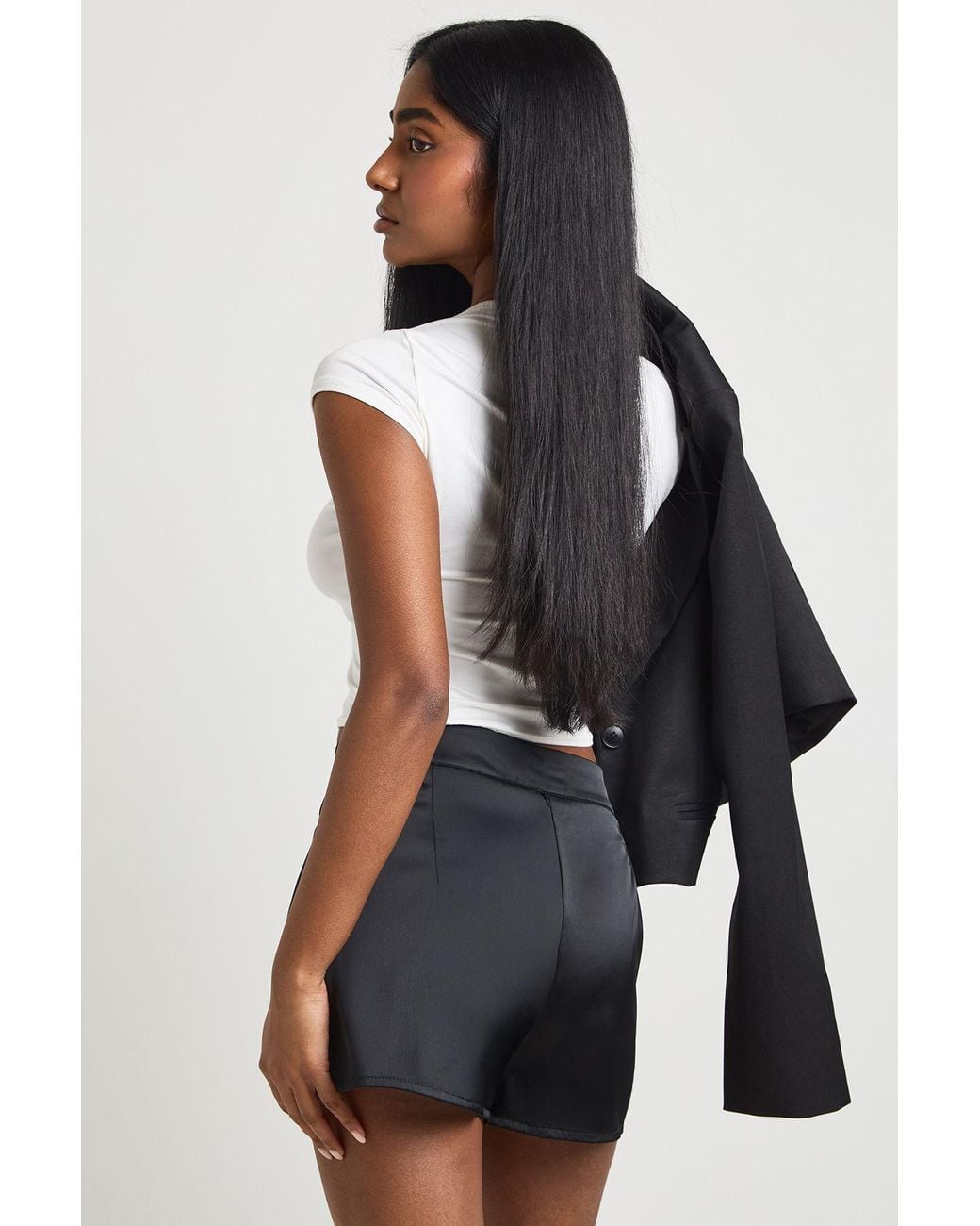 Boohoo Black Satin Lace Trim Skort
