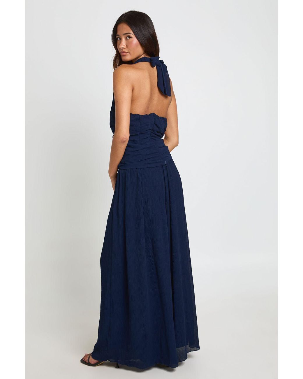 Boohoo Blue Textured Pleated Wide Leg Trousers