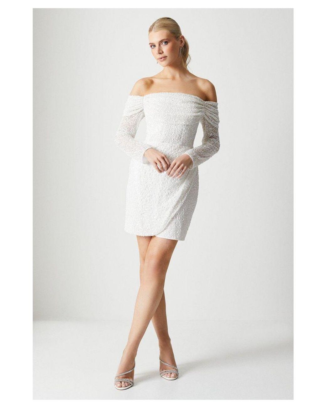 coast bardot long sleeve wrap skirt mini dress Coast Bardot Long Sleeve Wrap Skirt Mini Dress in White