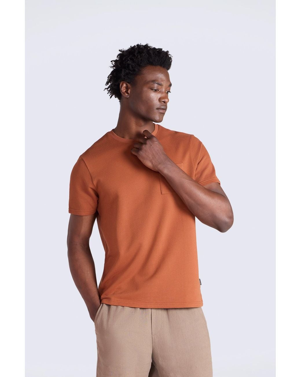 Mountain Warehouse Brown 'Texture' T-Shirt Short Sleeve Soft Textured Casual Summer Top With Pocket Cotton for men