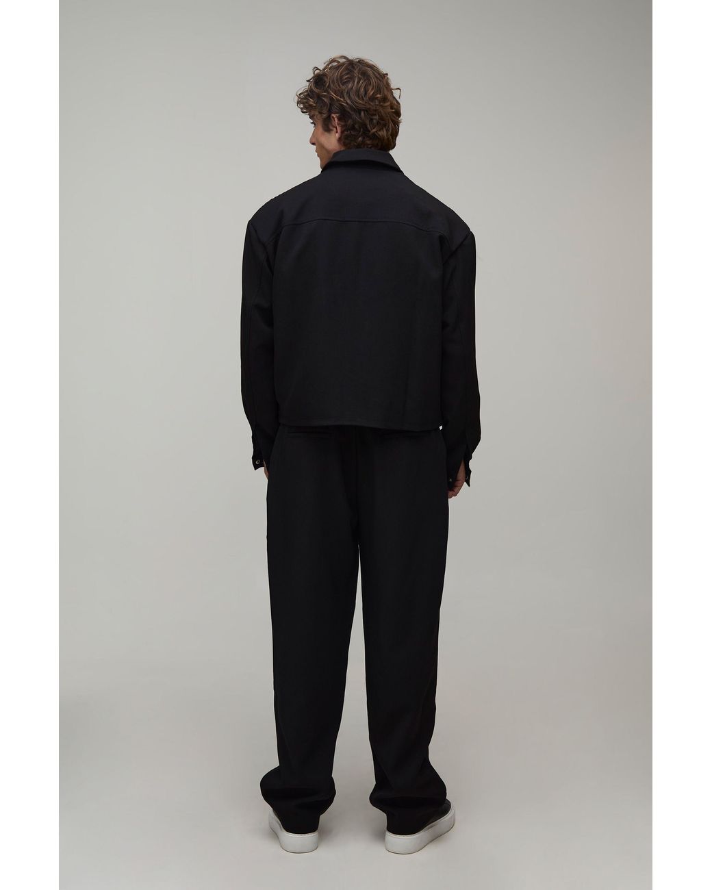 BoohooMAN Black Tailored Pleat Front Oversized Boxy Co-Ord Harrington Jacket for men