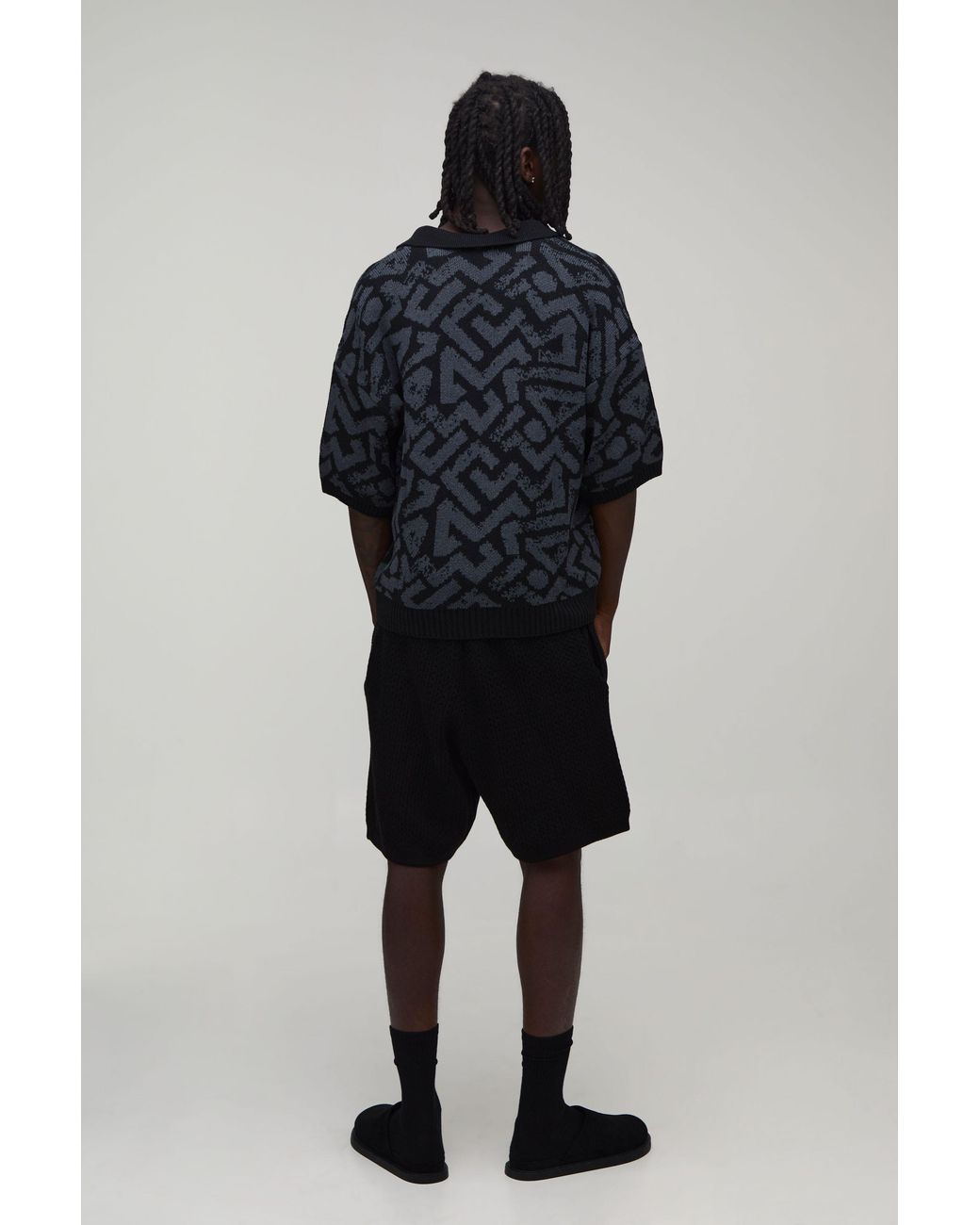 BoohooMAN Black Relaxed Open Stitch Knitted Short for men