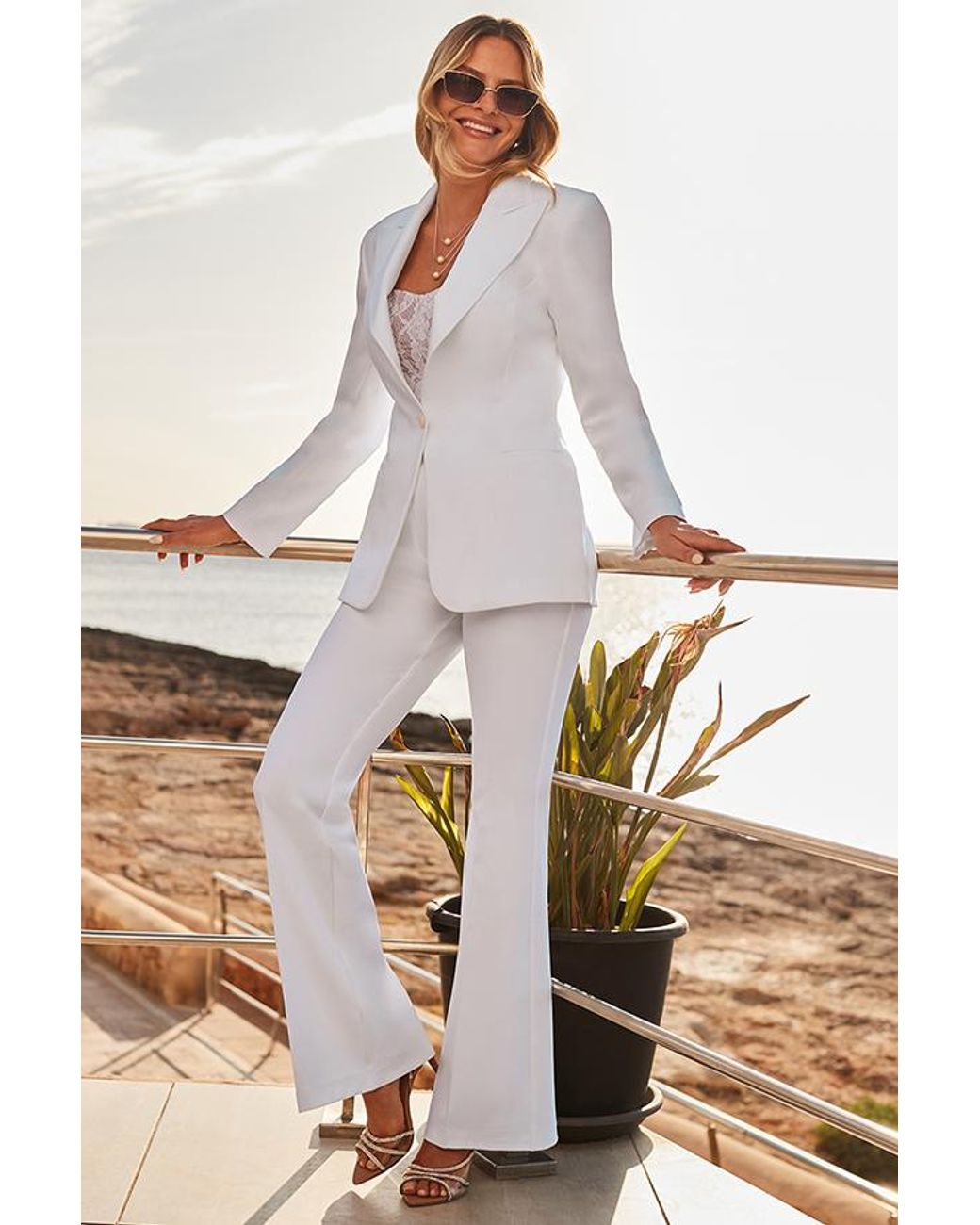 Sosandar White Ivory Kick Flare Trousers