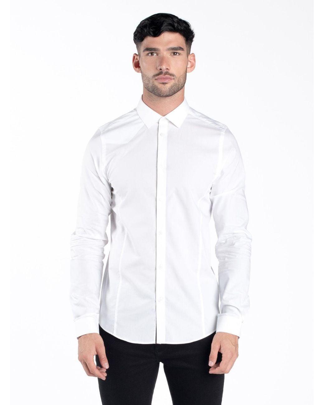Luke 1977 White The Butchers Pencil Slim Fit Smart Shirt for men