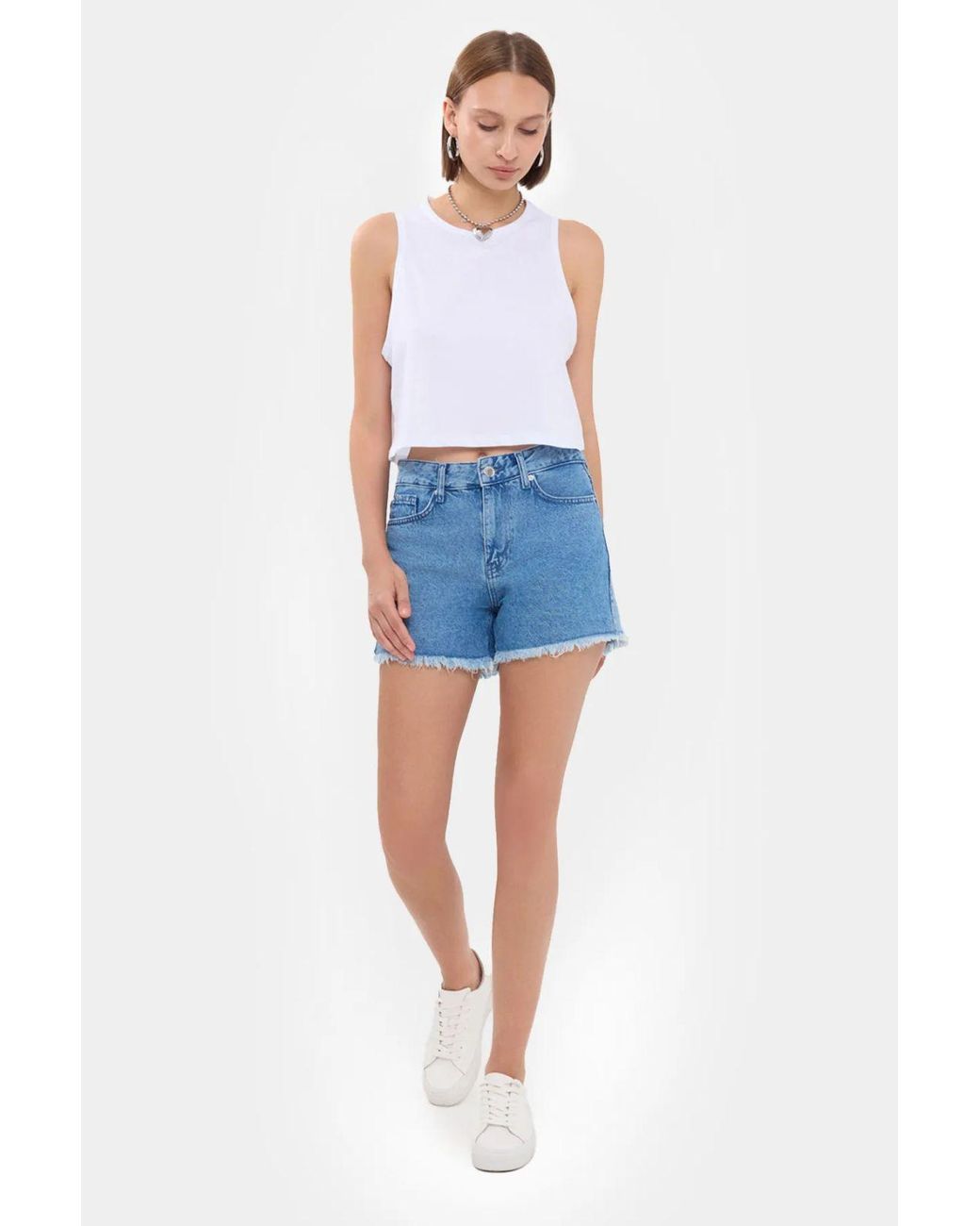 Hiccup Blue Sleeveless Round Neck Solid Crop Top