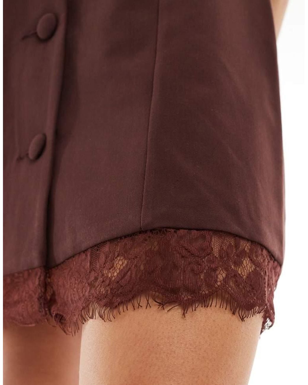 Miss Selfridge Brown Tailored Halter Waistcoat Dress With Lace