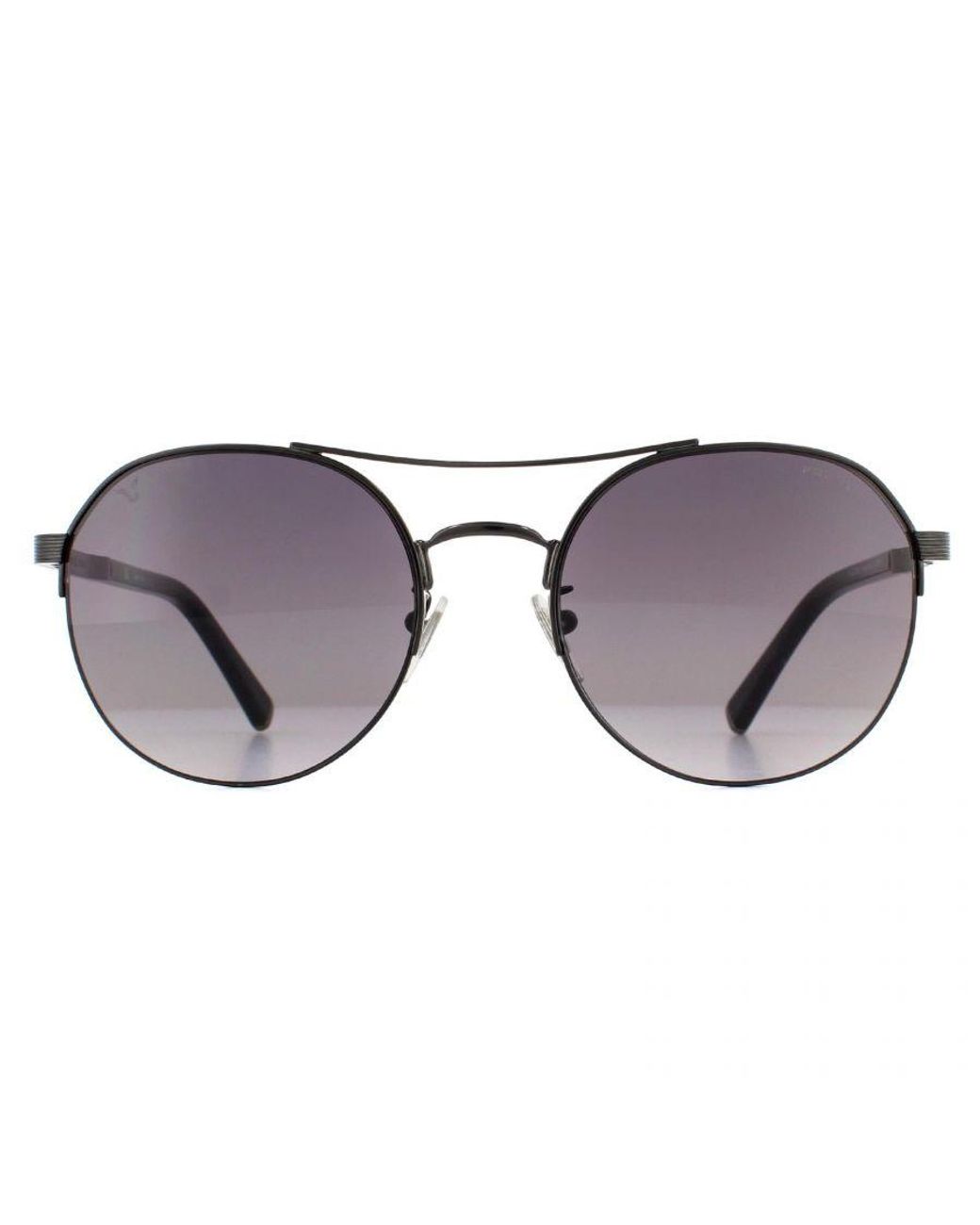 Police Gray Aviator Shiny Gunmetal Smoke Gradient Sunglasses for men