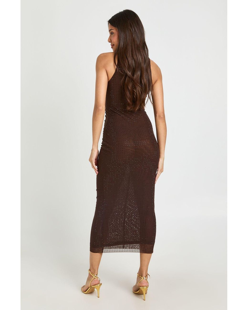 Boohoo Black Premium Hotfix Ruched Front Midaxi Dress