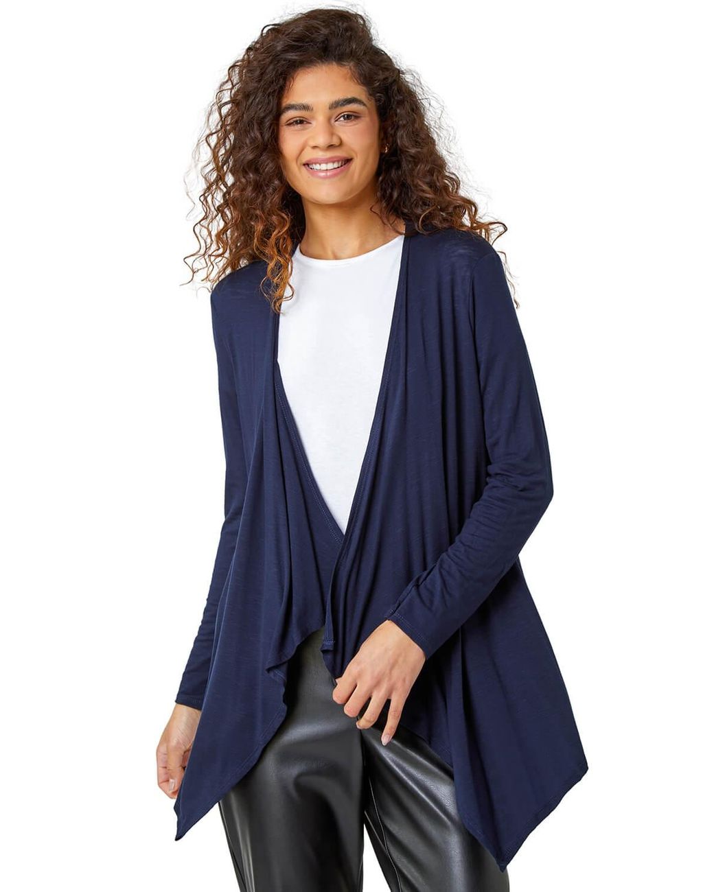 Roman Blue Waterfall Front Jersey Knit Cardigan