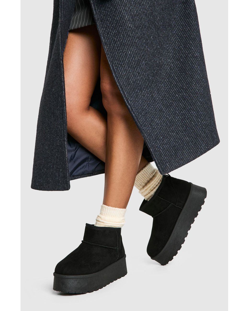 Boohoo Black Platform Faux Fur Lined Boots