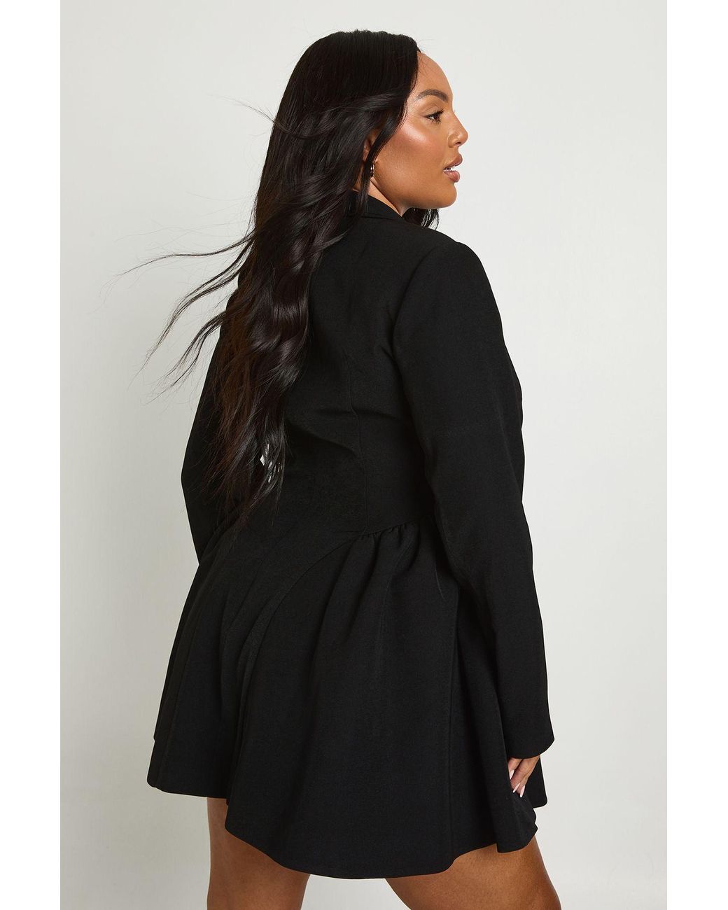 Boohoo Black Plus Skater Skirt Blazer Dress