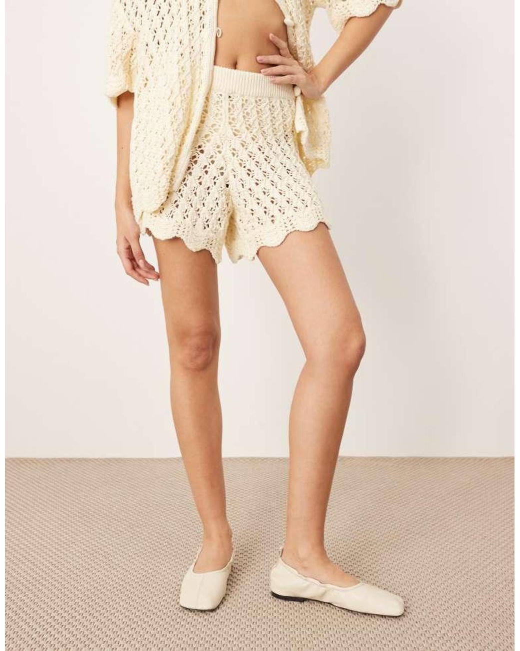 ARRANGE Natural Open Knitted Short Co-Ord