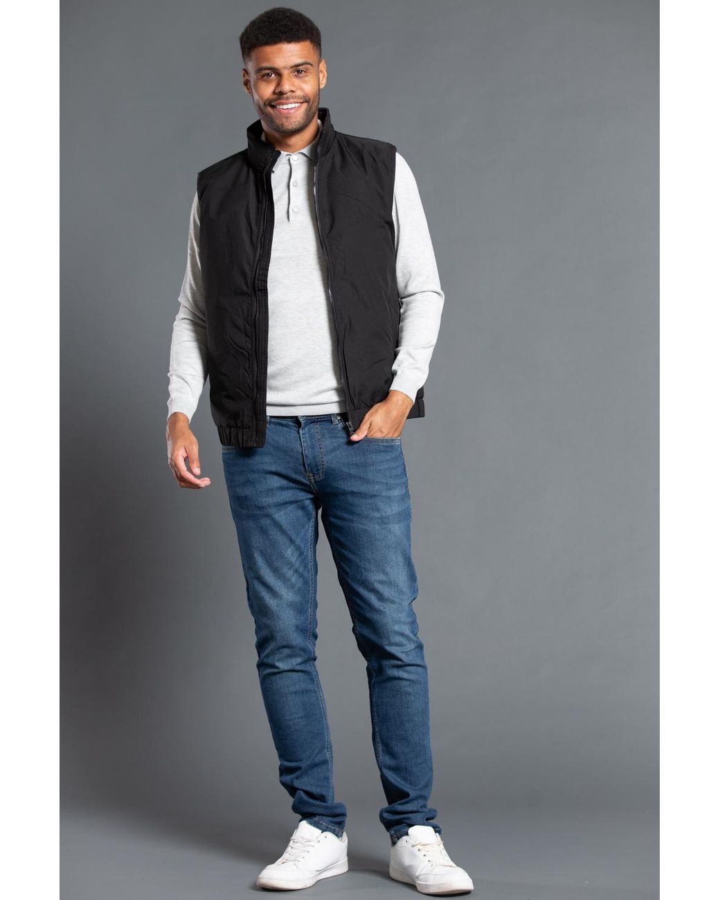 Nines Black Funnel Neck Gilet With Light Padding Inside for men