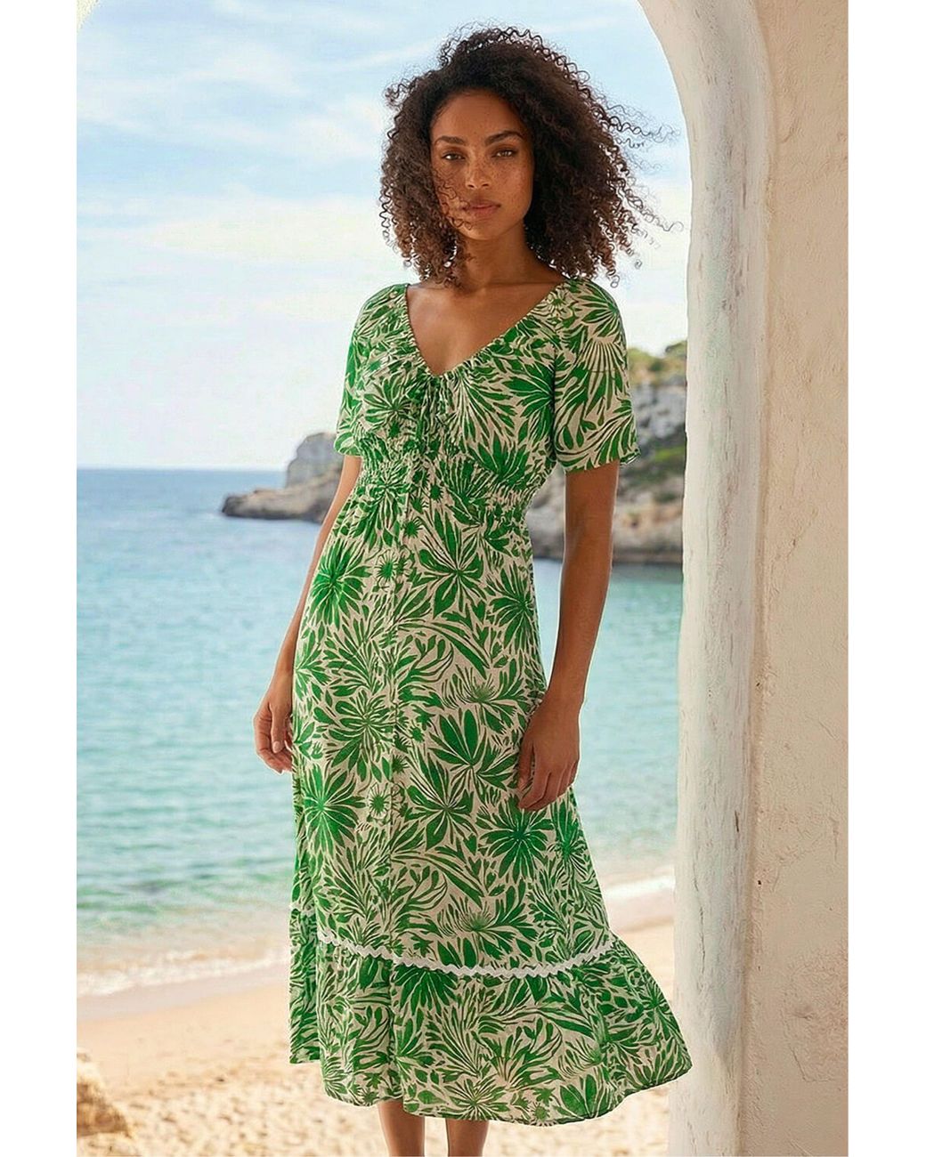 D.u.s.k Green Abstract Ric Rac Trim Dress