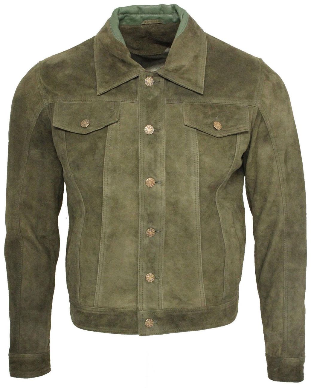 Infinity Leather Green Trucker Goat Suede Shirt Jacket for men