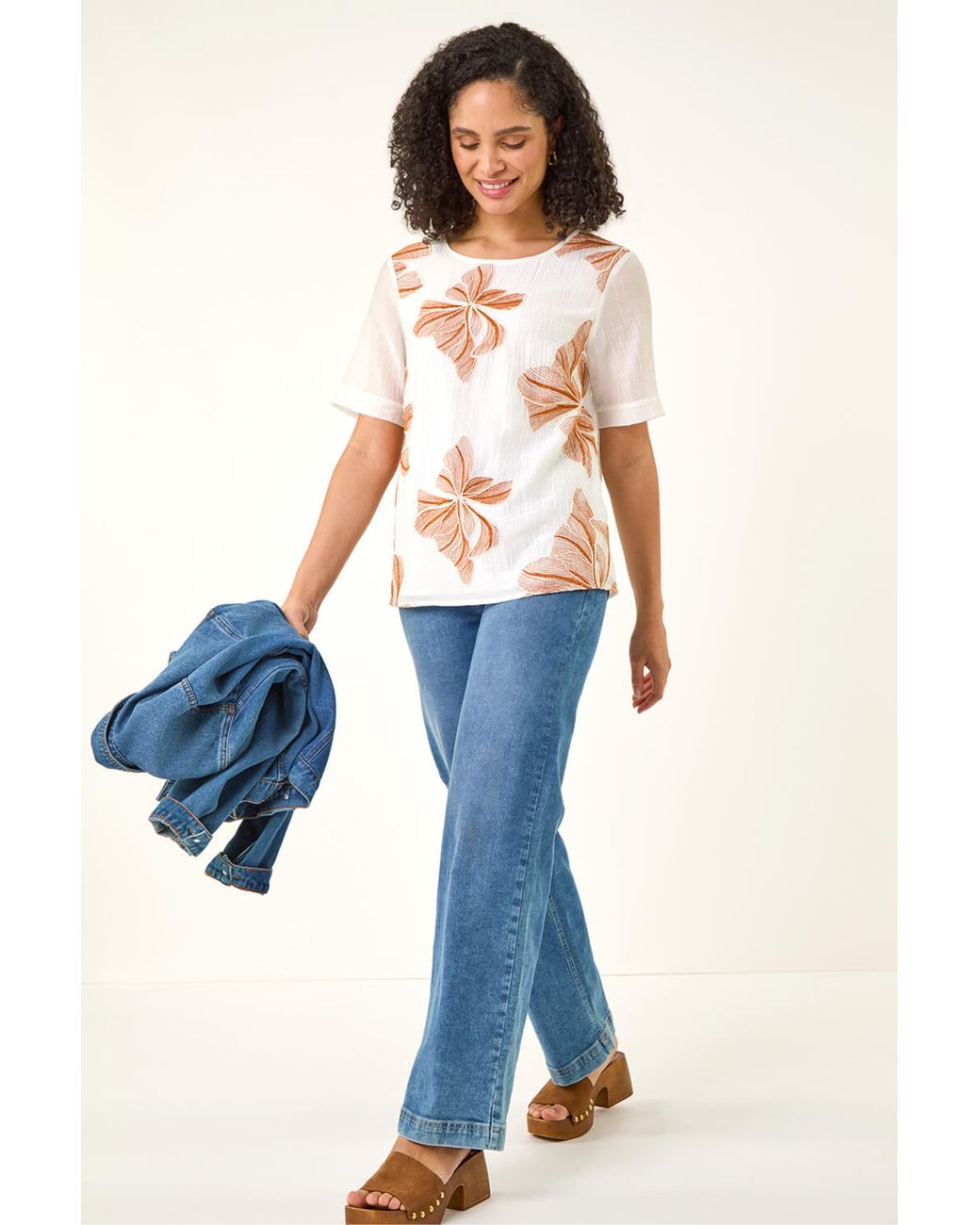 Roman Blue Floral Embroidered Tunic Top