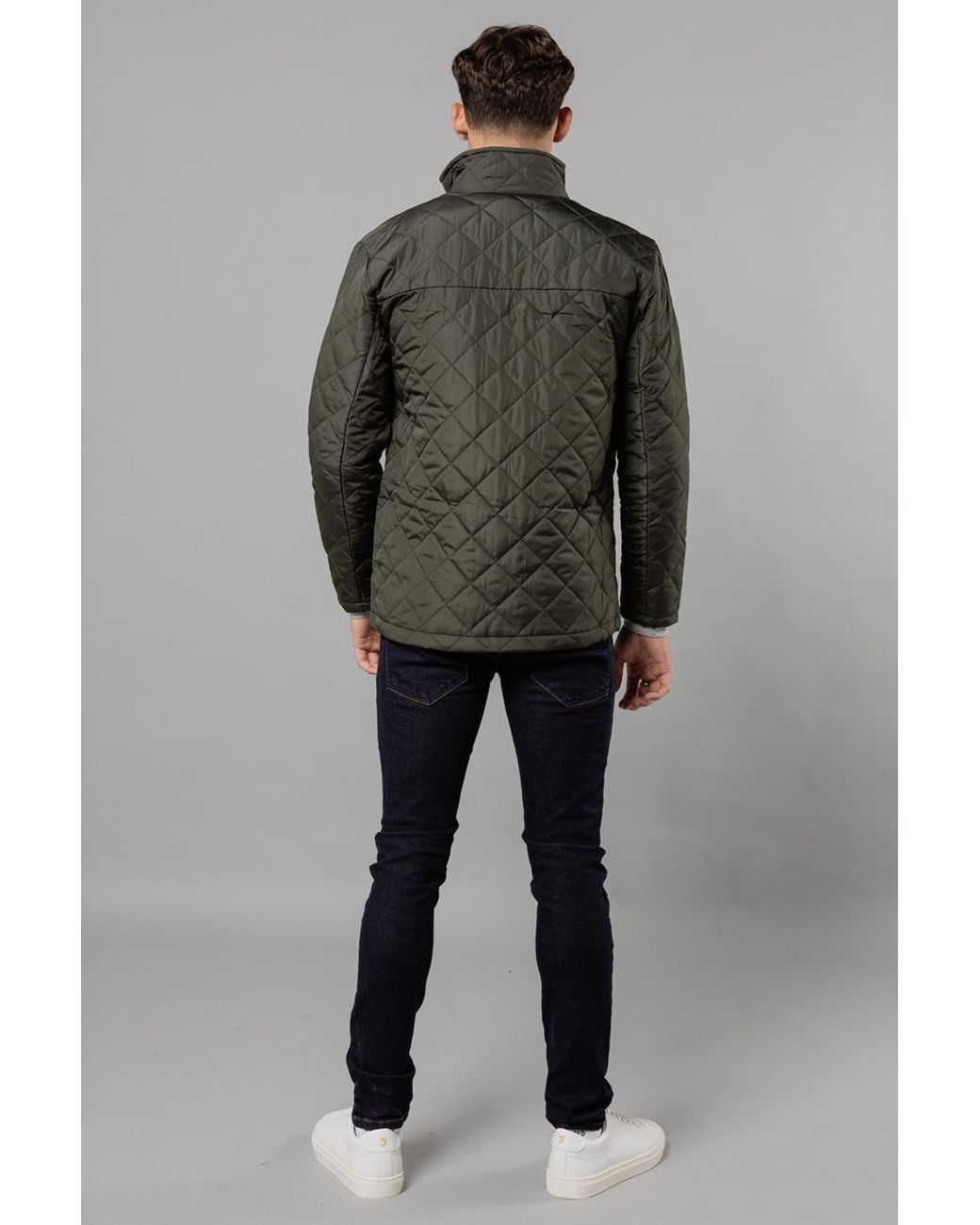 French Connection Gray Funnel Neck Diamond Quilted Jacket for men