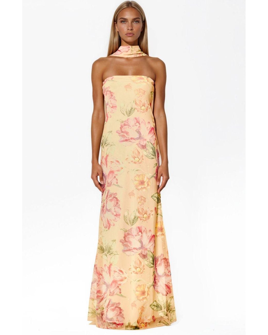 Hiccup Brown Strapless Patterned Maxi Dress
