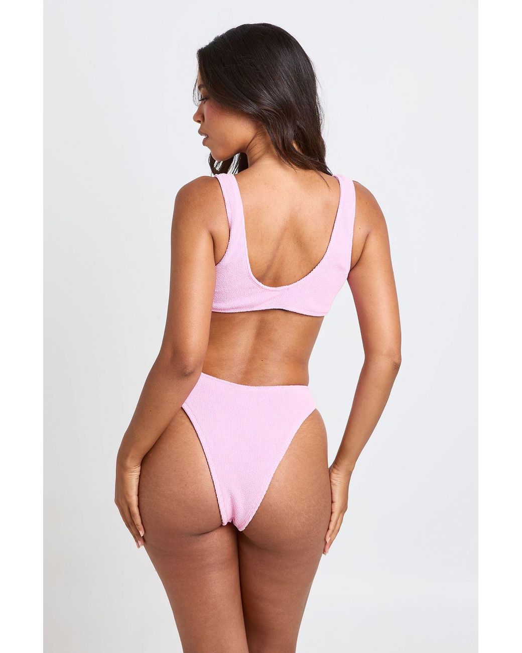Boohoo Pink Textured High Leg Bikini Bottom