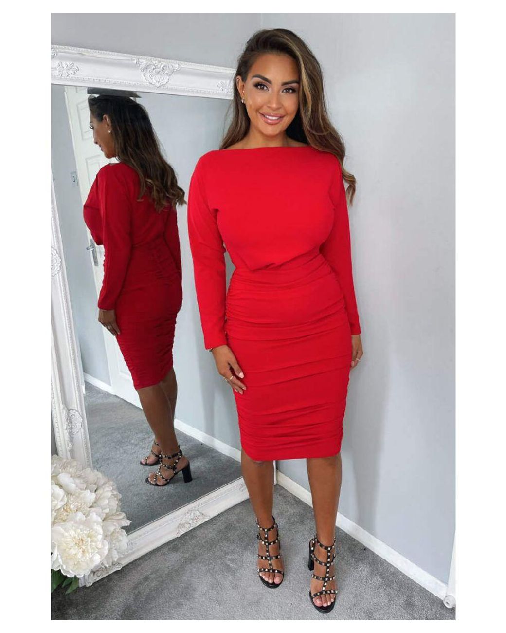 AX Paris Wide Neck Ruched Bodycon Dress in Red Lyst UK