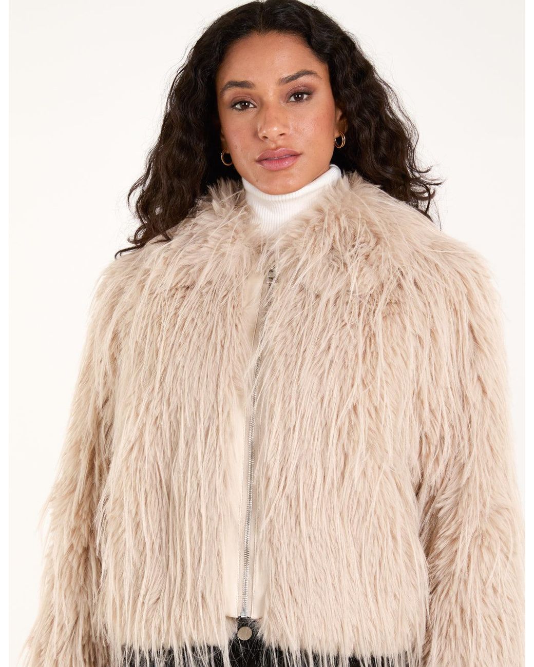 Blue Vanilla Natural Textured Faux Fur Collar Coat