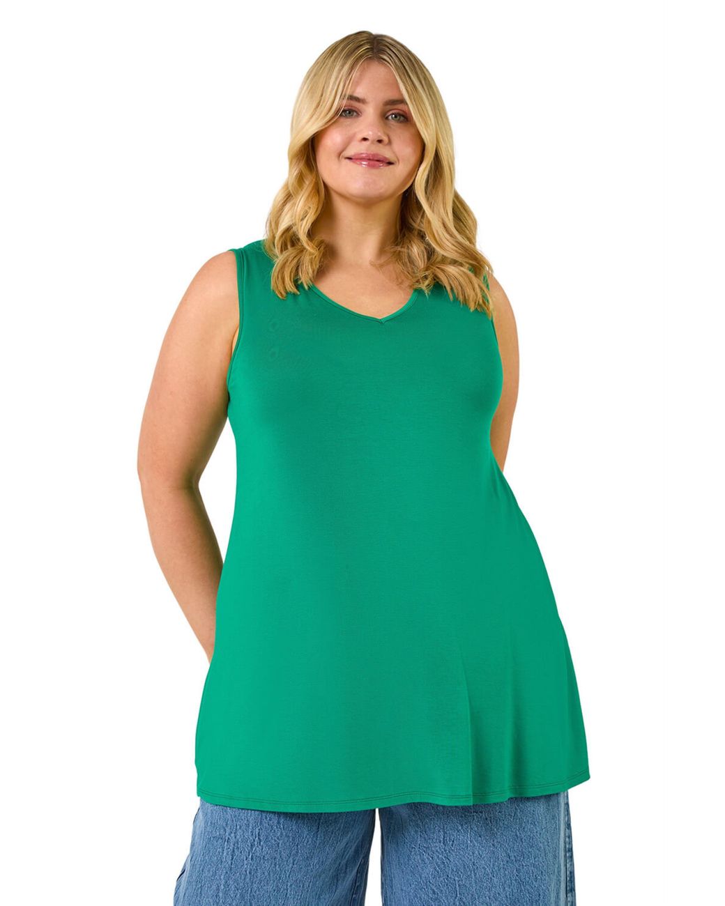 Roman Green Curve Swing V-Neck Vest Top