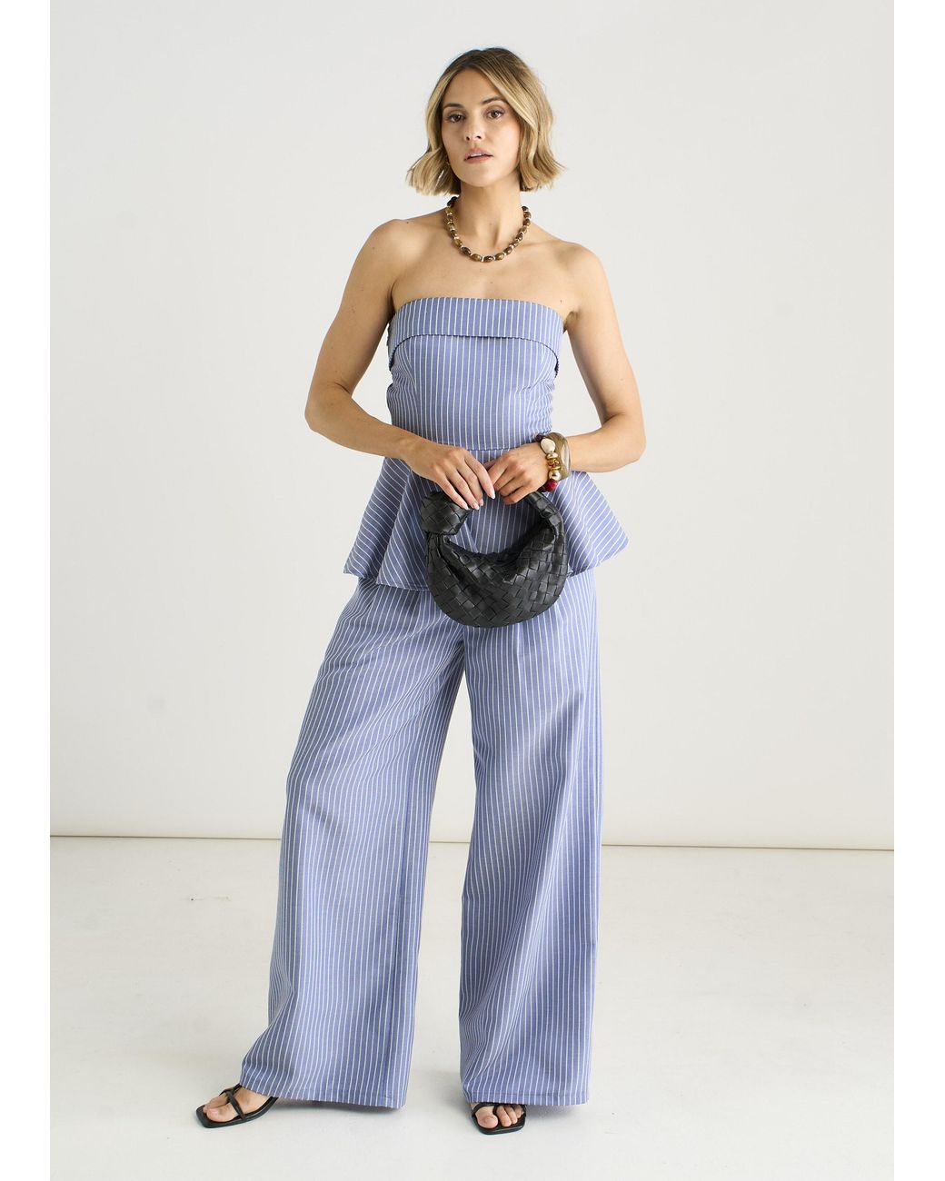 Gini London Blue Wide Leg Pleat Front Formal Trousers