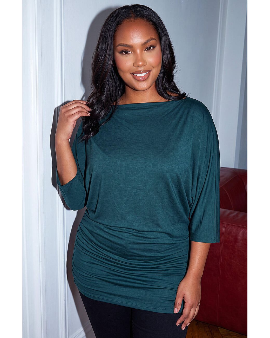 Roman Blue Curve Ruched Stretch Top
