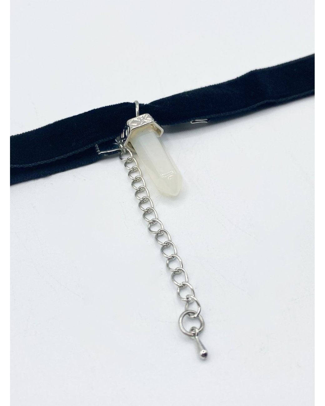 SVNX Blue Faux Velvet Choker Necklace With Clear Stone Charm