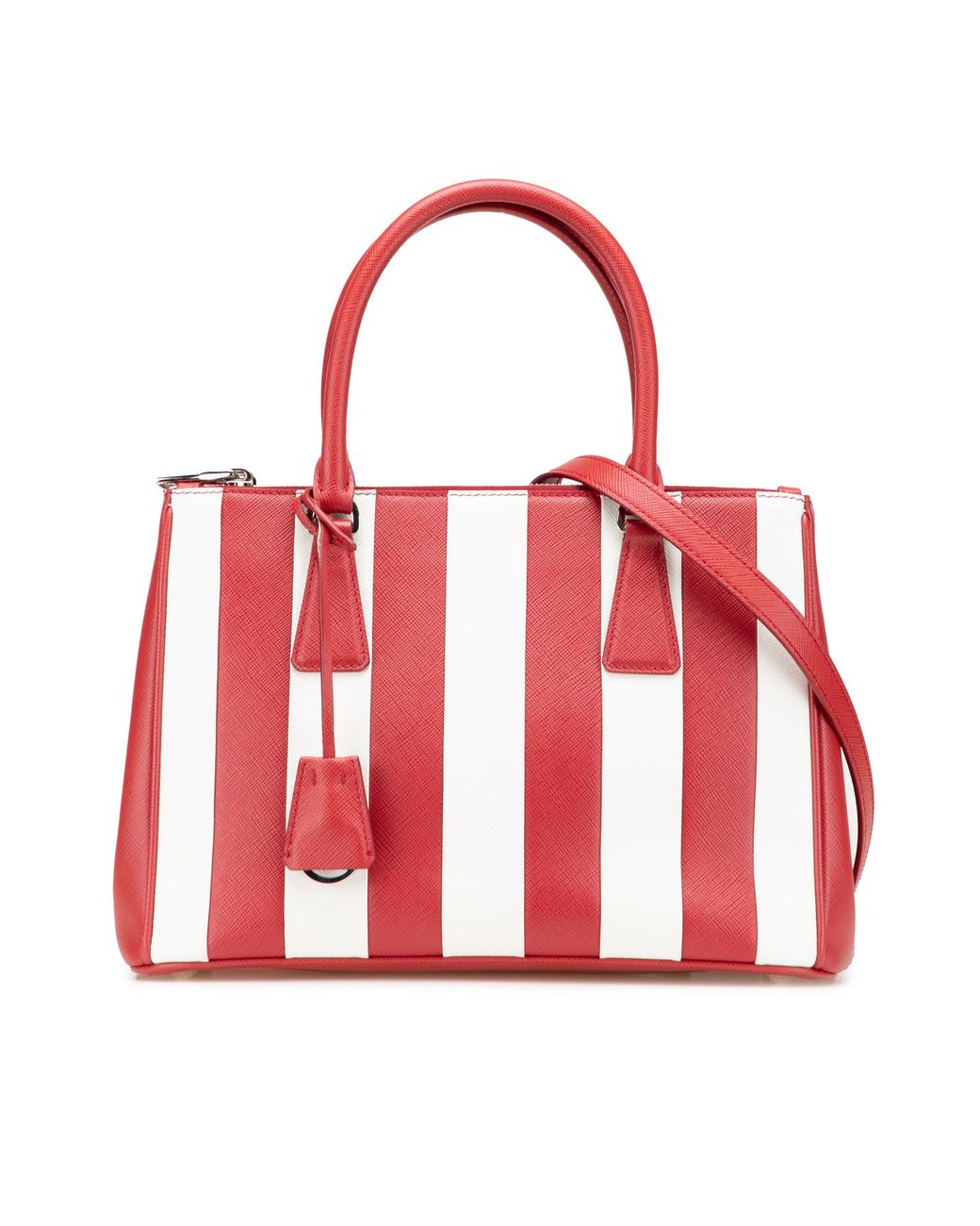 Prada Red Small Bicolor Saffiano Lux Galleria Double Zip Satchel