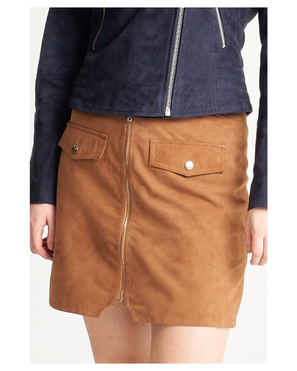 Barney's Originals Orange Goat Suede Zip Skirt