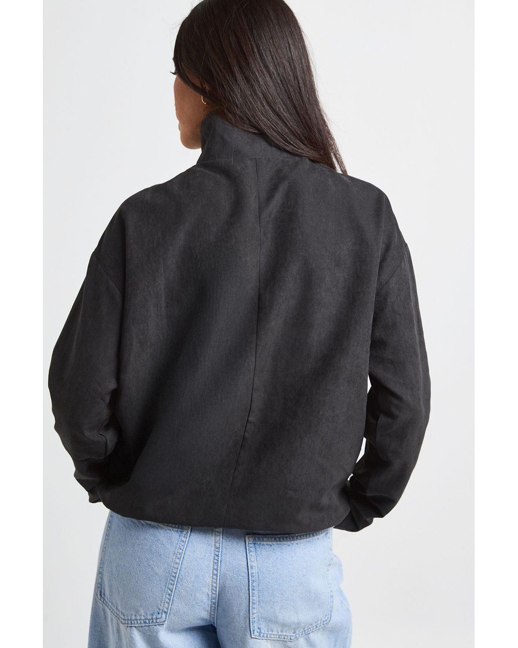 Boohoo Black Peached Military Funnel Neck Top