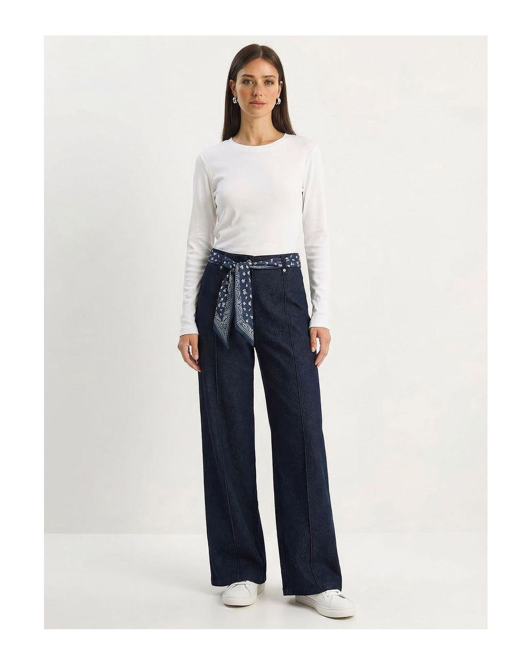 Bianco Lucci Blue Cotton Stretch Pants