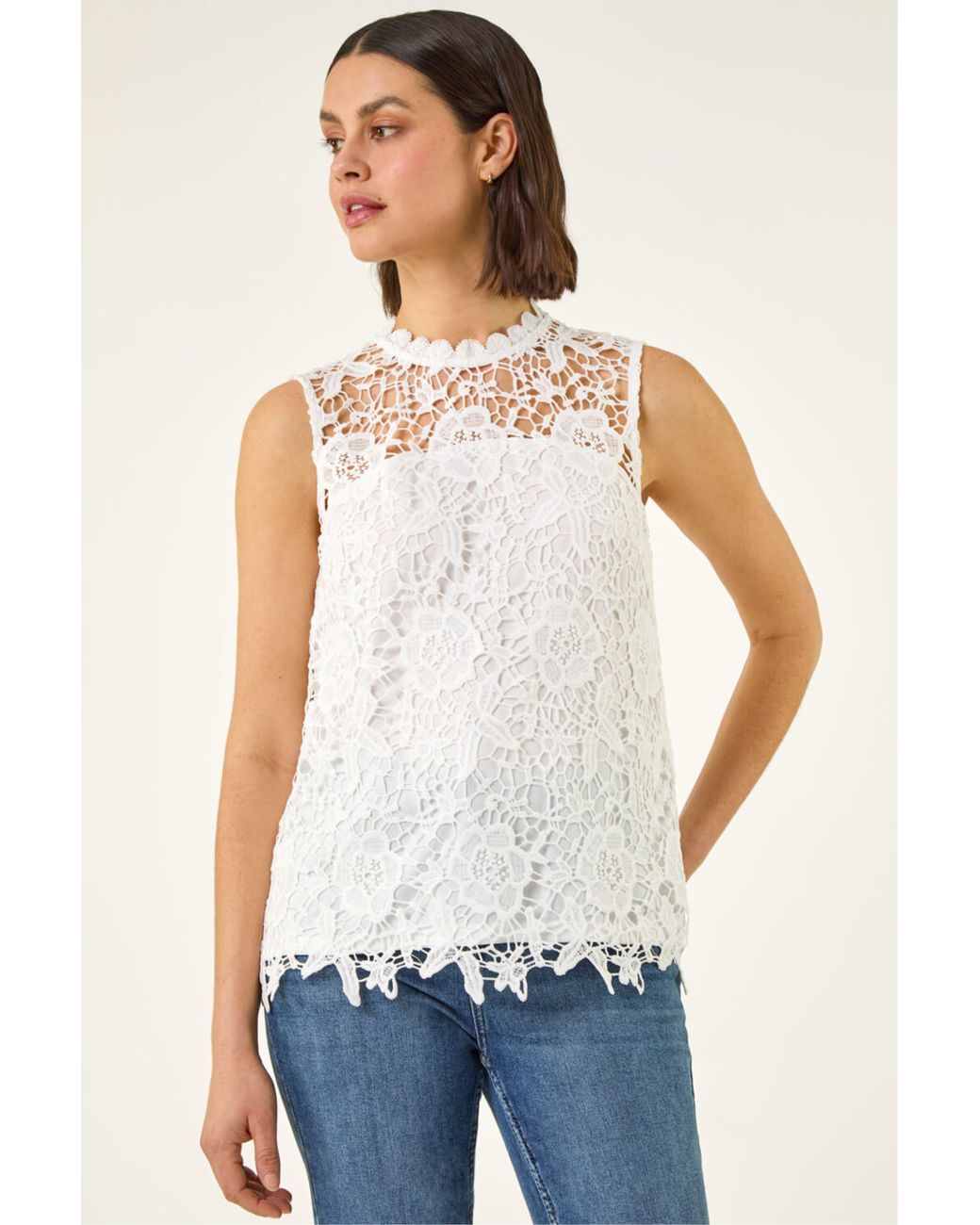 Roman Blue Textured Lace Stretch Top