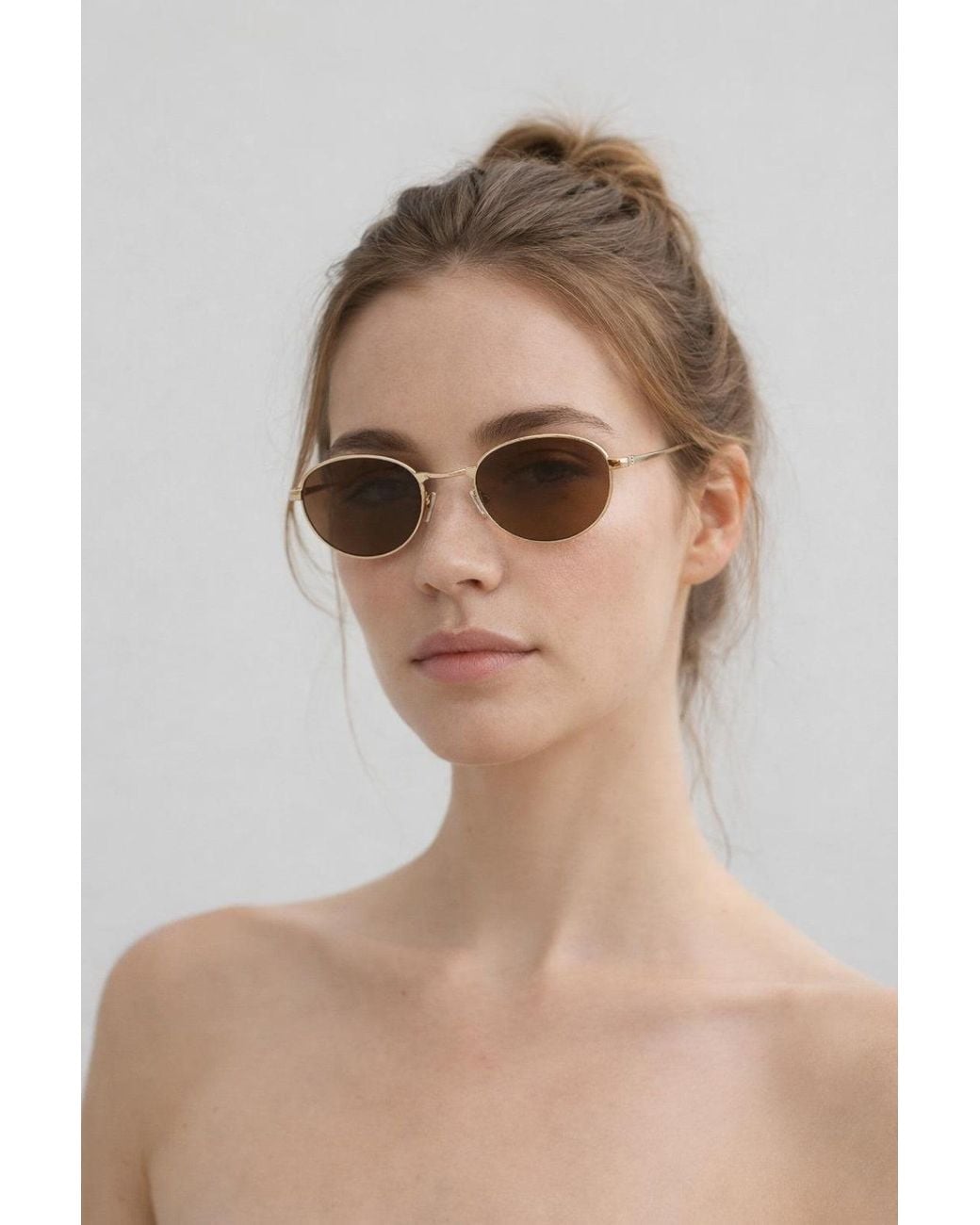 SVNX Natural Metal Oval Cat Eye Sunglasses