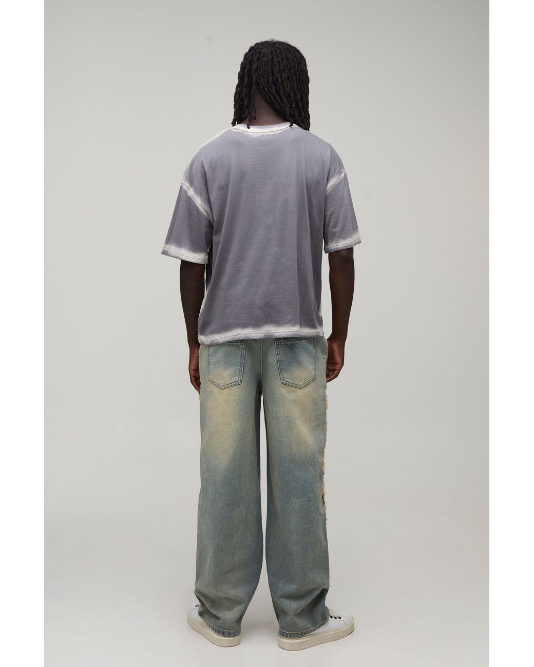 BoohooMAN Blue Relaxed Raw Edge Moto Carpenter Jeans for men