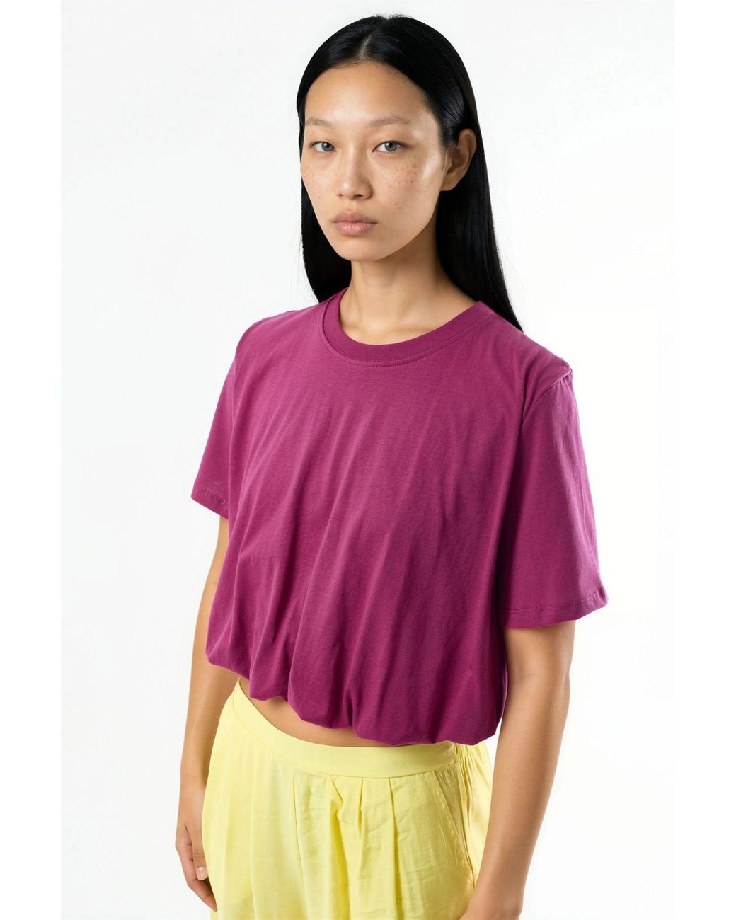 Busem Purple Crew Neck Crop Blouse With Elastic