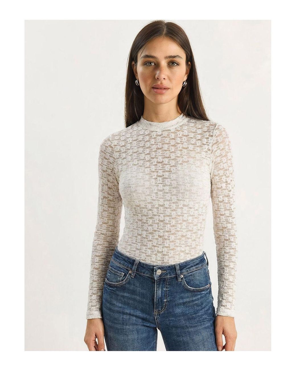 Bianco Lucci White Elastane Blouse